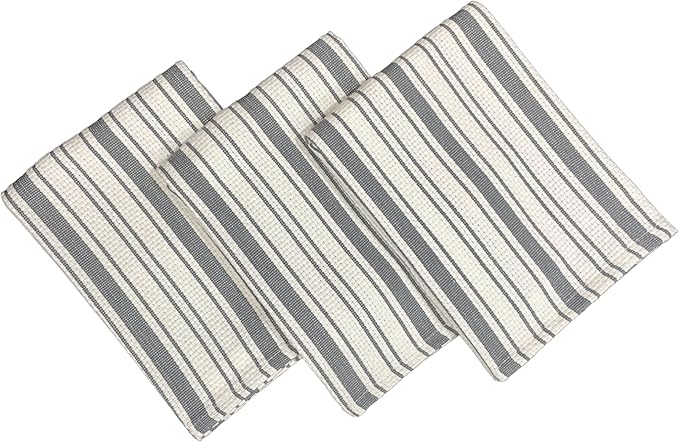 Kitchen Towels Set – Pack of 3 (20’’ x 30’’) Extra Large Premium Cotton Dish Towels for Kitchen – Basket Weave Towels – Absorbent – 100% Cotton – with Hanging Loop – Dark Grey