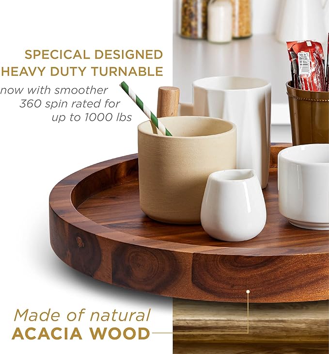 TIDITA 16" Acacia Wood Lazy Susan for Table Top - Wooden Turntable Serving Tray for Charcuterie Boards Cheese Board - Extra Large Black Round Lazy Susan Organizer - Kitchen Revolution for Cabinet