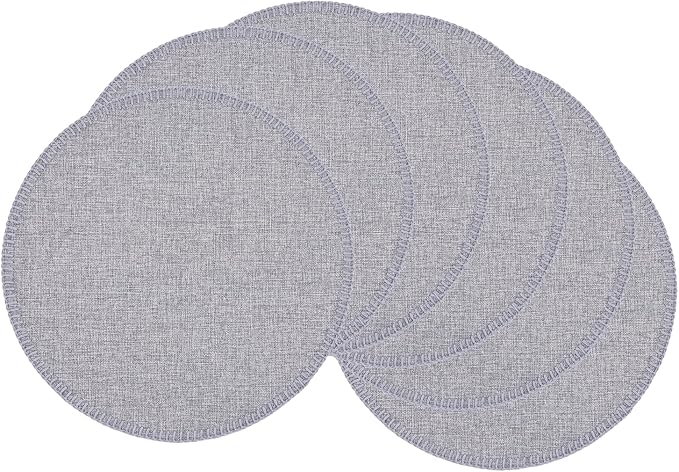 Round Placemats Set of 6, 15 Inch Linen Fabric Table Placemats, Heat Resistant, Wrinkle Free Washable Placemats Kitchen Place Mats Set of 6 for Dining Table Party Table (Light Grey, 6)