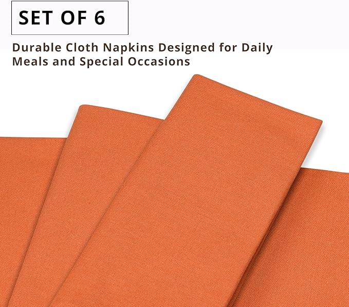 PurpleEssences Set of 6 Cloth Dinner Napkins 100% Cotton 18x18 Inch - Soft Durable Washable - Ideal for Farmhouse Party Spring Easter Summer - Perfect Everyday Use Table Linen - Orange
