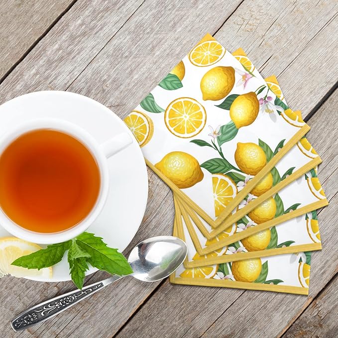 12 Pcs Lemon Cloth Napkins Lemon 20"x20" Washable Dinner Tea Party Napkins for Kitchen Party Wedding Restaurant Indoor Outdoor Botanical Fresh Spring Summer