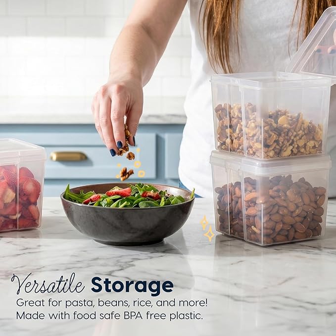 IRIS USA Food Storage Containers with Flip-Top Lid, 2.7 Qt - 6 Pack, Clear Stackable Food Containers for Kitchen & Pantry Organization, BPA-Free, Food Grade Plastic For Flour, Sugar, Dry Food, Grain