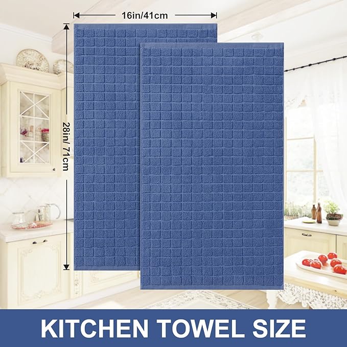 Homaxy Premium Cotton Kitchen Towels 16"x 28", Large Natural Ring Spun 390 GSM Dish Towels, Super Absorbent Terry Kitchen Hand Towels, Soft Tea Towels with Hanging Loop, Pure Navy Blue Design, 6 Pack