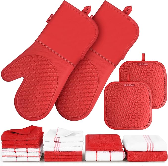 Silicone Oven Mitts Pot Holder Kitchen-Towels100% Cotton Dish Towels for Kitchen,Super Soft and Absorbent Kitchen Hand Towels/Tea Towels.Pot Holder,Oven Mitt Heat Resistant,Silicone Grip,Gift Set