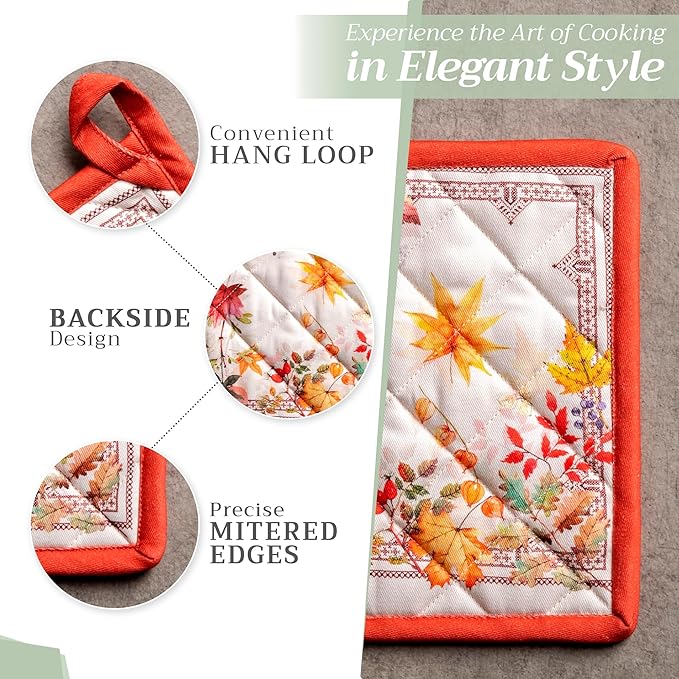 Maison d' Hermine Pot Holders 100% Cotton Heat Resistant Potholders 8" x 8" Hot Pads with Loop for Thanksgiving Christmas Decorations BBQ Cooking Baking Handling Hot Pans (Pack of 1, Amarante)