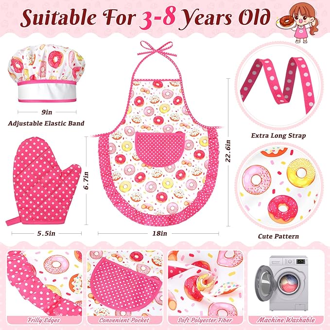 GIFTINBOX Kids Cooking and Baking Chef Set, 25PCS with Kids Apron,Chef Hat & Utensils ids Cooking Set, Toddler Dress Up and Pretend Play Kitchen Toys, Birthday Toys for 3 4 5 6 7 8 Year Old Girls