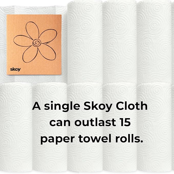 Skoy Cloth, 8-Pack Eco-Friendly and Reusable Swedish Dishcloth, for Kitchen and Household Use, Plastic-Free, Gray and Teal Color w/Hardware Design