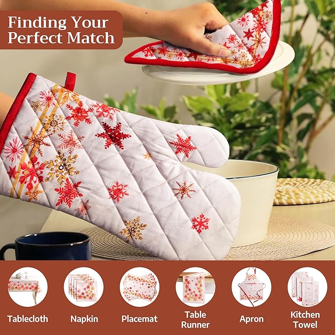 Maison d' Hermine Pot Holders Set 100% Cotton Heat Resistant Potholders 8" x 8" Hot Pads with Loop for Thanksgiving Christmas Decorations BBQ Cooking Baking Handling Hot Pans (Pack of 2, Crystal Star)