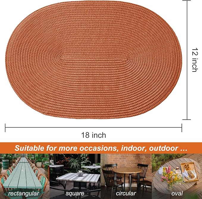 AHHFSMEI Placemats Set of 4 for Dining Table Washable Woven Non-Slip 18x12 inches Placemat Heat-Resistant Durable Table Mats for Dining Table Easy to Clean (Burnt Orange 4)