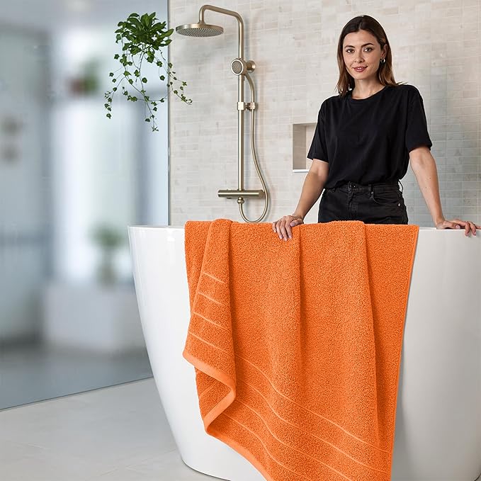 RIVERSIDE Pack of 4 Premium Extra Large Bath Towels 30 x 60 Inches, 100% Cotton, Super Soft & Highly Absorbent, Larger & Lighter Weight, Quicker to Dry, Perfect for Bathroom, Orange