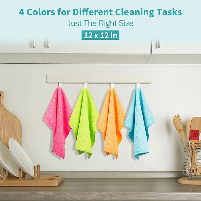 Microfiber Cleaning Cloth, 20 Pack Cleaning Rags, 12" x 12" Lint Free Shop Towels, Washable Reusable Microfiber Towels for Cars Kitchen Automotive House Office