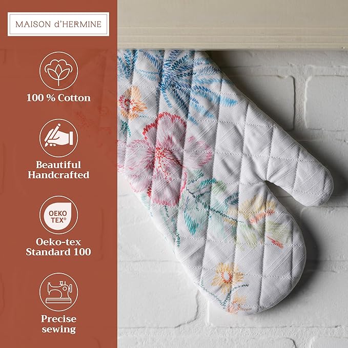 Maison d'Hermine Oven Gloves 100% Cotton Oven Mitt 7" x 13" with Loop Heat Resistant BBQ Cooking Gloves Baking Grilling Gifts for Mothers Day Spring/Summer (Pack of 1, Paradise Island)
