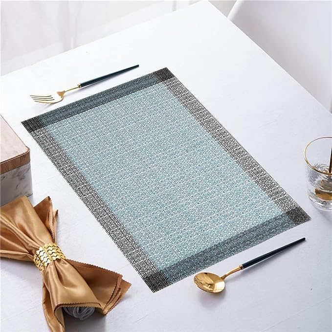 Niviy Blue Grey Ethnic Boho Placemats Set of 6, 12x18 Inch Linen Burlap Washable Durable Art Table Mats for Holiday Party Kitchen Dining Room Decoration