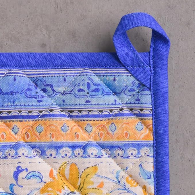 Maison d' Hermine Pot Holders 100% Cotton Heat Resistant Potholders 8" x 8" Hot Pads with Loop BBQ Cooking Baking Gifts for Mothers Day Handling Hot Pans Spring/Summer (Pack of 1, Girassol)