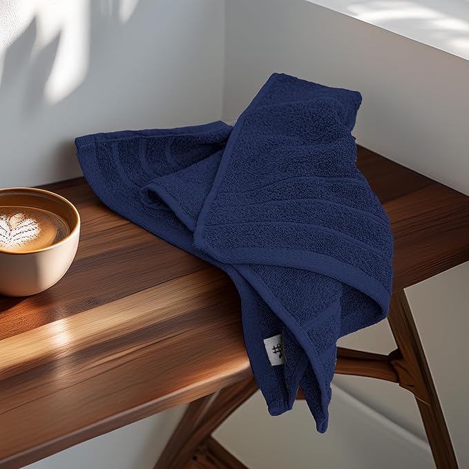 Tens Towels Pack of 6 Hand Towels, 100% Cotton, Lighter Weight, Quick to Dry, 16 x 28 Inches, Super Soft & Absorbent, Perfect for Bathroom & Kitchen, Navy