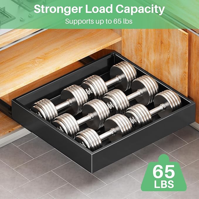 2Pack Pull out Cabinet Organizer, 21"Deep, 20"Wide Full-extension Heavy Duty Slide out Drawers Fixed with Adhesive Nano, Roll Out Shelves Sliding Cabinet for Kitchen,Bathroom,Pantry,Under Sink(Black)
