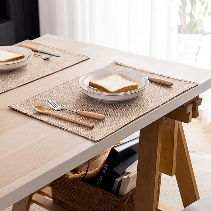 Kevin Textile Set of 4 Placemats Heat Resistant Dining Table Place Mats Kitchen Table Mats, 13"x19", Natural Linen