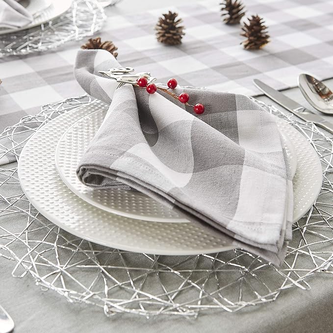 DII Buffalo Check Collection, Classic Farmhouse Cloth Napkin Set, 20x20, Gray & White, 6 Piece