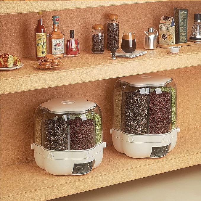 XIYAO 30lb Rice and Grain Storage Container, 360° Rotating Food Dispenser Measuring Cylinder with Lid Moisture Resistant Household, Airtight Storage of Black Rice, Yellow Rice and Other Small Beans