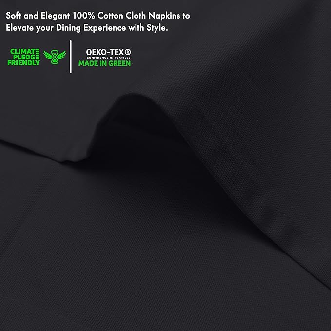 Ruvanti Cloth Napkins Set of 12, 100% Cotton High GSM 18x18 Inches Soft, Washable, Highly Durable & Absorbent, Perfect for Parties, Christmas, Thanksgiving Dinners – Black Beauty