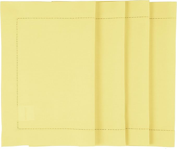 Solino Home Yellow Placemats Set of 4 - Cotton Linen Hemstitch Placemats 14 x 19 Inch for Spring, Summer, Mothers Day