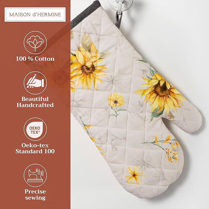 Maison d'Hermine Oven Gloves 100% Cotton Oven Mitt 7" x 13" with Loop Heat Resistant BBQ Cooking Gloves Baking Grilling Gifts for Mothers Day Spring/Summer (Pack of 1, Candice)