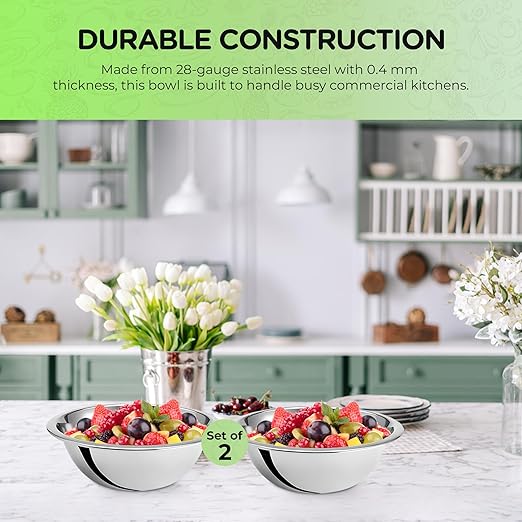 OCS Parts 0.75 Quart Mixing Bowls | Set of 2 | 7-Inch Stainless Steel Professional Grade Flat Base Mixing Bowls for Home and Commercial Kitchens | Dishwasher Safe