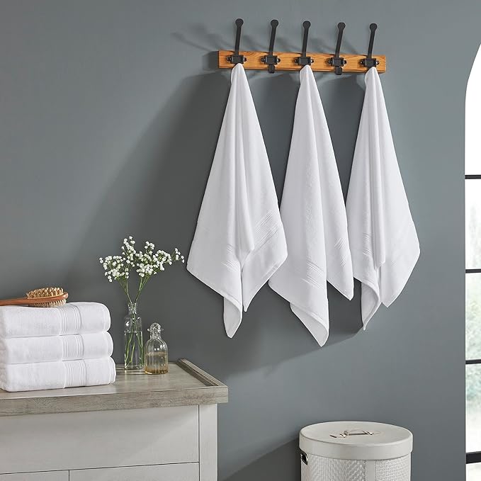 Modern Threads Hotel Collection 6-Pack 100% Ring Spun Cotton, Highly Absorbent Quick Drying Bath Towel Set, White, 24x48