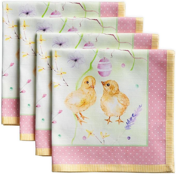 Maison d' Hermine Cloth Napkins Set of 4 100% Cotton Everyday Reusable Square Napkins Cloth Washable Dinner Party Wedding Restaurant Gifts for Mothers Day Spring/Summer (Easter Zest, 20" x 20")