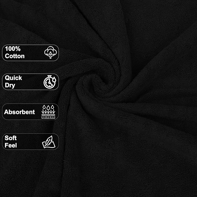 GOLD TEXTILES 100% Cotton Washcloth - 12 Pack | 13x13 inches | Black - Ultra Soft, Highly Absorbent, Long Lasting and Quick Drying - Hotel & Spa Collection Cool Feel Fingertip Towels