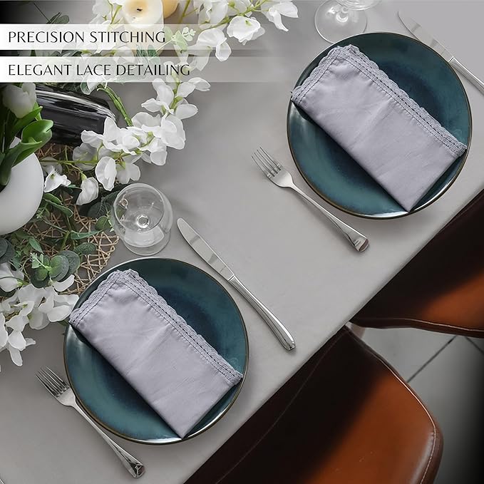 Ramanta Home Linen Flax Cloth Napkins Set of 24 Grey, 18x18 Inch | Easter Premium Cotton Linen Flax Lace Soft & Durable | Washable Ideal for Spring Basket Décor, Wedding, Party, Kitchen, Everyday Use