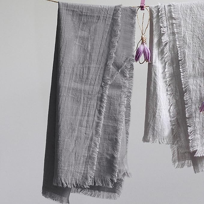 Handmade Cloth Napkins 100% Cotton Napkins with Fringe，Delicate Handmade Cloth Napkins for Dinners, Parties, Weddings and More，18 x 18 Inch Set of 12 - Grey