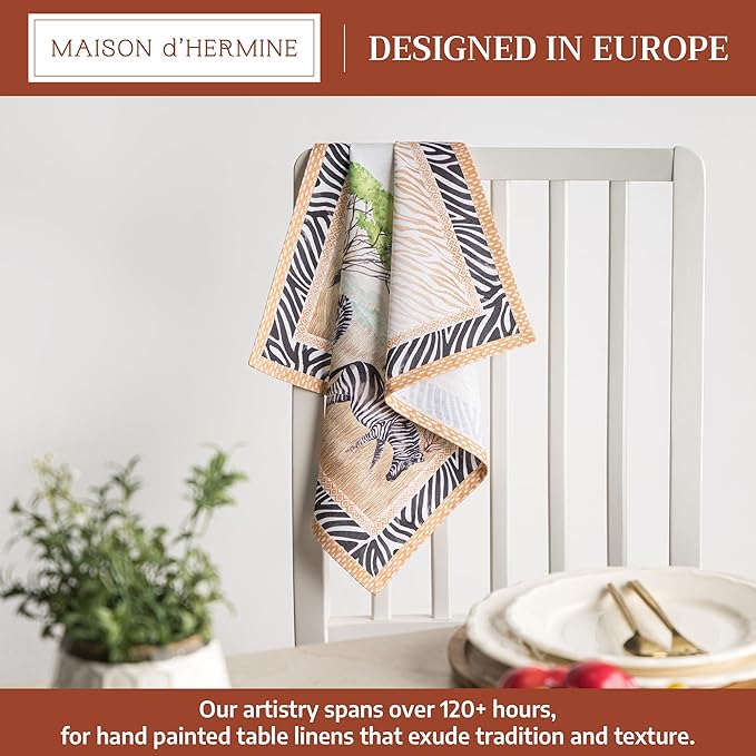 Maison d' Hermine Cloth Napkins Set of 4 100% Cotton Everyday Reusable Square Napkins Cloth Washable Dinner Party Wedding Restaurant Gifts for Mothers Day Spring/Summer (Zebra Life, 18" x 18")