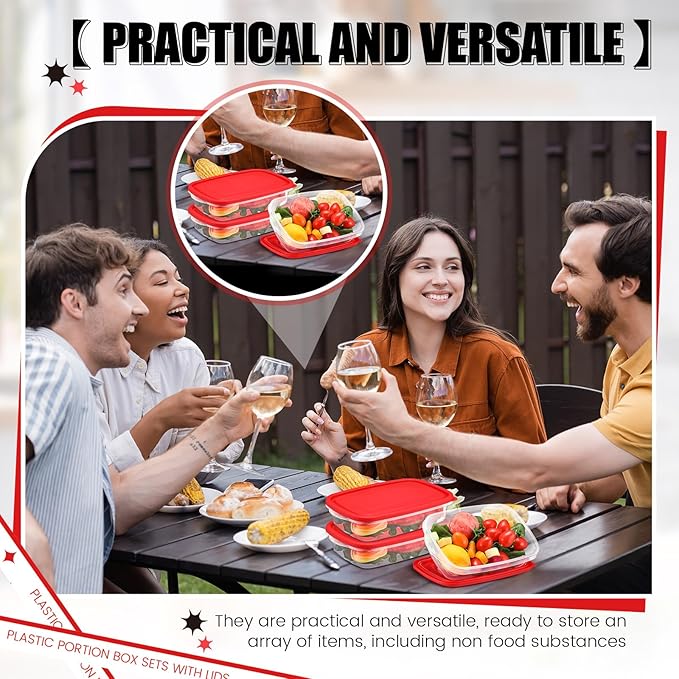 Qinyoung 18 Pcs 33 Oz/ 4 Cups Plastic Food Storage Containers with Lids Portion Box Sets with Cover Stackable Plastic Containers with Lids Microwave Freezer Dishwasher Safe (Red)