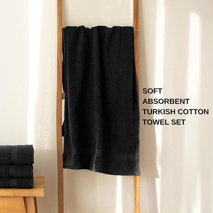 SALBAKOS 100% Turkish Cotton 6-Piece Towel Set | Premium Quality Hotel & Spa Collection | Soft, Super Absorbent 2 Washcloth, 2 Hand, 2 Bath Towels Sets | Made in Turkey (Black, 6 Pieces Towel Set)