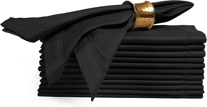 Cloth Dinner Napkin Set of 4 20x20 Inches - Black, Decorative Hemstitched Spring Premium Polyester Cloth Dinning Napkins Ideal for Kitchen, Wedding, Easter | Washable BBQ Parties Napkin for Daily Use