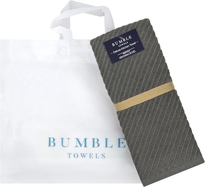 Premium Kitchen Towels (16”x 25”, 6 Pack) | Large Cotton Kitchen Hand Towels | Dish Towels | Diagonal Weave Design | 445 GSM Highly Absorbent Tea Towels Set with Hanging Loop | Grey & Tan
