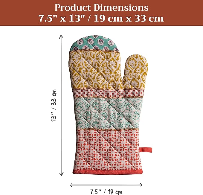 Maison d'Hermine Oven Gloves 100% Cotton Oven Mitt 7" x 13" with Loop Heat Resistant BBQ Cooking Gloves Baking Grilling Gifts for Mothers Day Spring/Summer (Pack of 1, Provence)