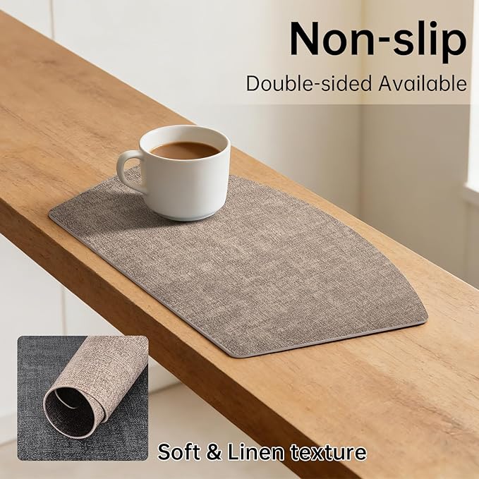 Round Table Placemats Set of 6, Dual-Sided Wedge Shape Faux Leather Table Mats, Washable Wipeable Heat Resistant Place Mats for Outdoor Indoor, Camel Gray