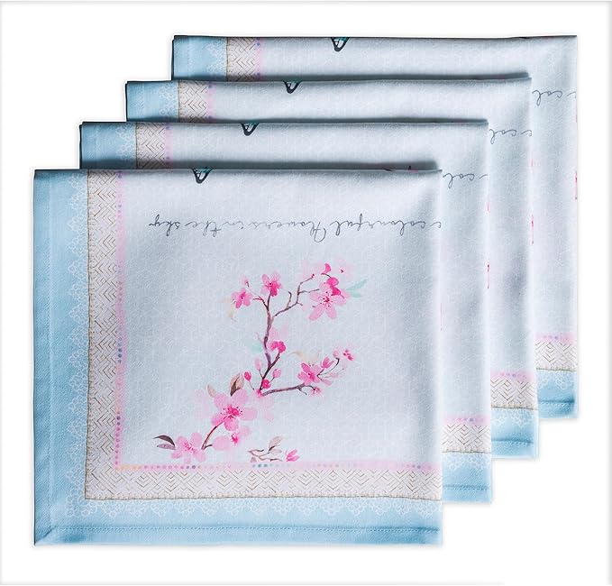 Maison d' Hermine Cloth Napkins Set of 4 100% Cotton Everyday Reusable Square Napkins Cloth Washable Dinner Wedding Restaurant Gifts for Mothers Day Spring/Summer (Blossoms in Spring, 20" x 20")