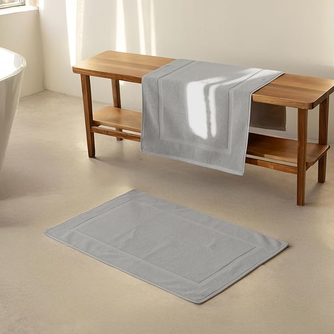 SALBAKOS 100% Turkish Cotton Bath Mat Set 2-Piece - 20x34 inch, Hotel & Spa Collection, Soft, Absorbent, Long Lasting, Durable Bathroom Rugs | Made in Turkey (Silver, 2 Bath Mats)