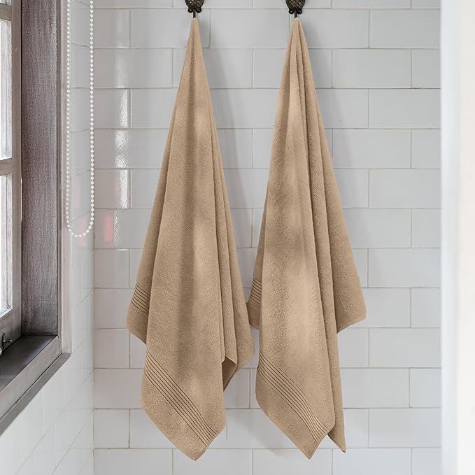 Mocassi Luxury 100% Turkish Cotton 2-Pack Bath Towel Set- Ultra Soft, Quick Dry Highly Absorbent 27 x 54 inch Premium Spa Hotel Quality 2PC Bath Towels - Luxurious Soft Bathroom Towels, Taupe