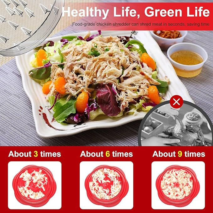 SURETIVIAN Chicken Shredder Large Chicken Breast Shredder Tool Twist with Brush&Fork, Visible Meat Shredder Machine, Anti-Slip Strip, Ergonomic Handle, BPA Free, Suitable for Pork Beef Chicken(Red)