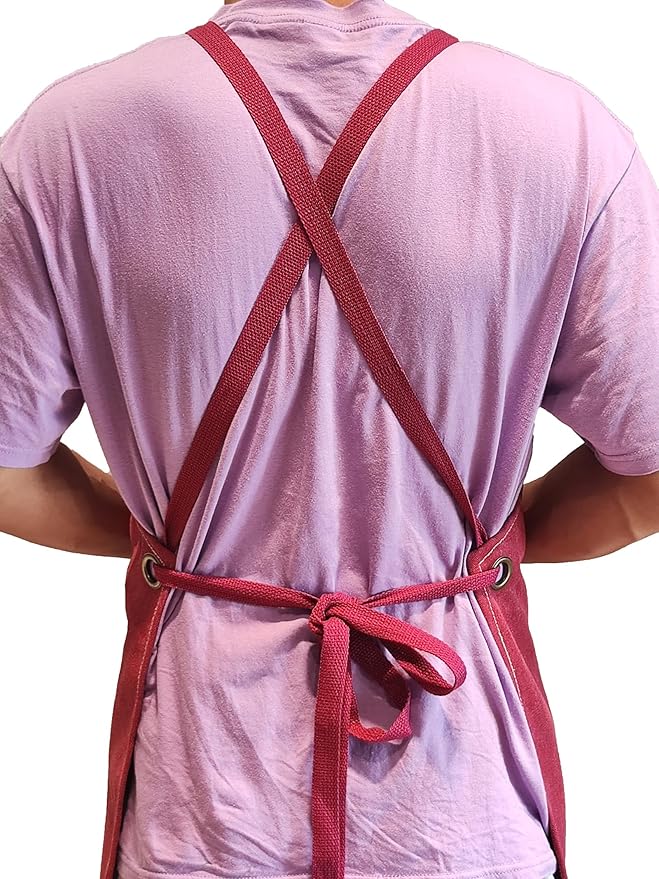 Chef Apron with Large Pockets for Women Men, Cotton Canvas Cross Back Water Repellent Adjustable Work Apron