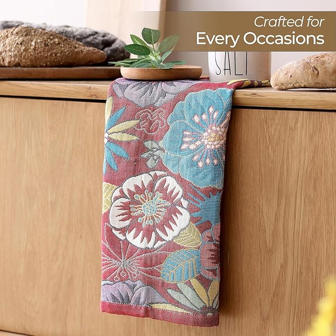 Cotton Kitchen Towels Set of 4, Quick Dry Sustainable Decorative Dish Towels for Kitchen Drying,Ultra Absorbent Reusable Cleaning Tea Towels,Pretty Hand Towels for Bathroom with Loop-Blossom