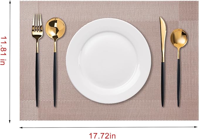 CADONO Placemats Set of 4 Washable Indoor/Outdoor Vinyl Place Mats for Dining Table Durable Non-Slip Heat Resistant PVC Weave Table Mats（Four-Corner-Khaki）