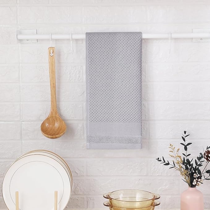 Homaxy 100% Cotton Waffle Weave Kitchen Towels, 13 x 28 Inches Super Absorbent and Machine Washable Dish Towels for Drying Dishes, 8-Packs, Light Grey
