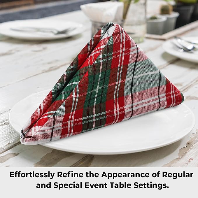 Urban Villa Cloth Napkins Set of 12 20x20 Inches 100% Cotton Napkins Cloth Washable Durable Reusable Absorbent Table Dinner Napkins Cloth for Christmas Hotel Lunch Restaurant Parties - Christ Checks