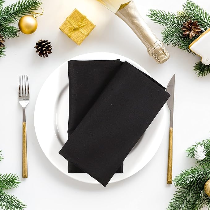 Hemmed Edge Cloth Dinner Napkins Set of 12 18x18 Inches - Black, Soft Spring Basket Décor Dinning Table Linen Napkin Ideal for Kitchen, Easter, Wedding | Decorative Washable Banquet Event Napkin