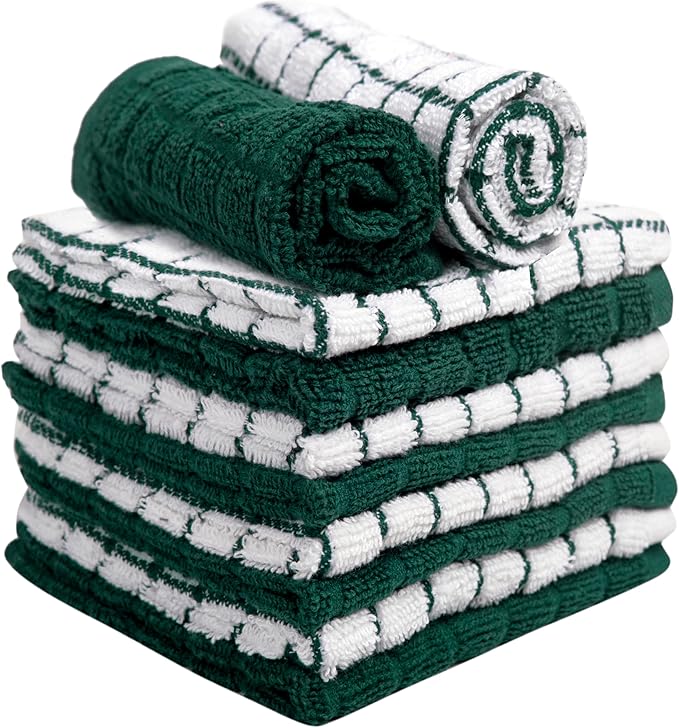Bumble Dish Cloths (8 Pack) | 12" x 12" | 100% Cotton Kitchen Towels | 405 GSM | Soft, Highly Absorbent & Durable Dish Towels for Kitchen | Green